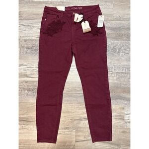 Vanilla Star Jeans Women's size 9 Skinny Mid Rise Denim Stretch Burgundy Cropped